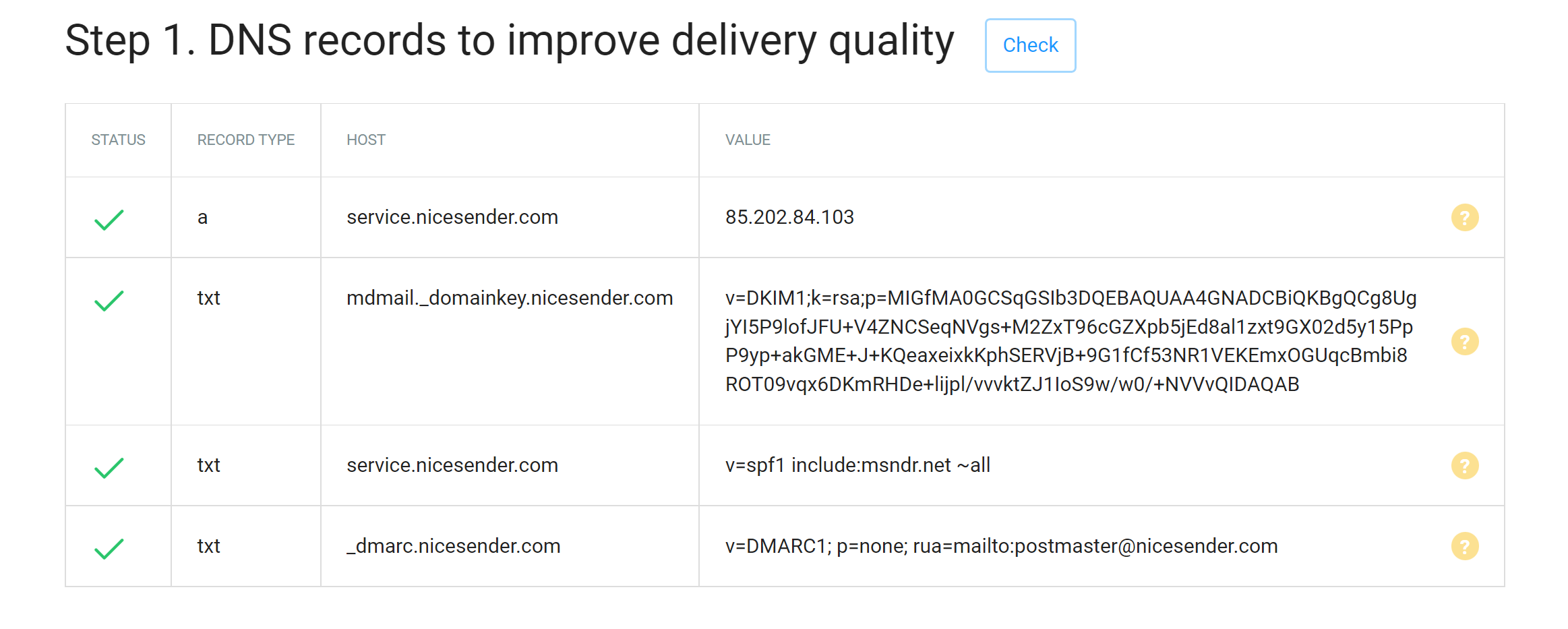 DNS records improve quality of a mailing delivery