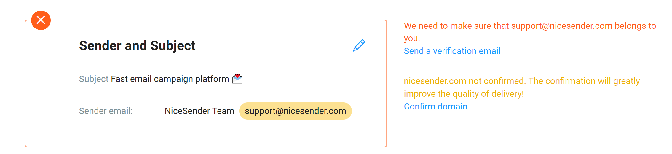 Domain verification in NiceSender