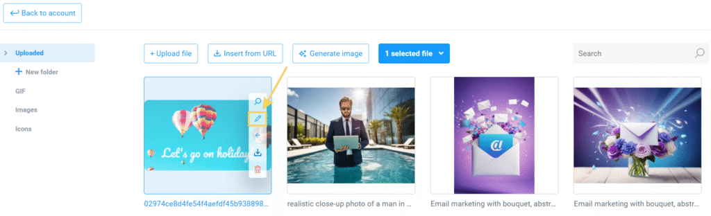 Image edit menu in NiceSender