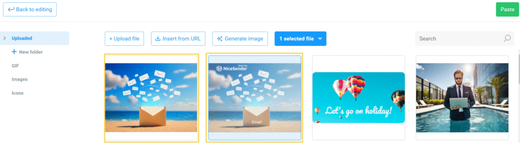Saving the edited image in NiceSender email marketing platform