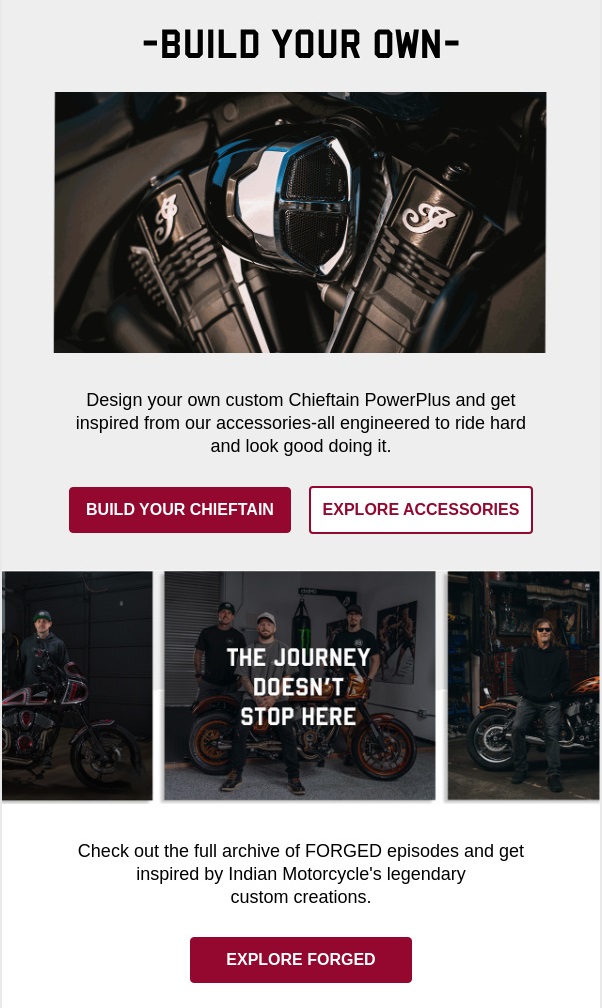 Screenshot 2 of an Indian Motorcycle email example 'Watch The Cody Garbrandt FORGED Reveal'