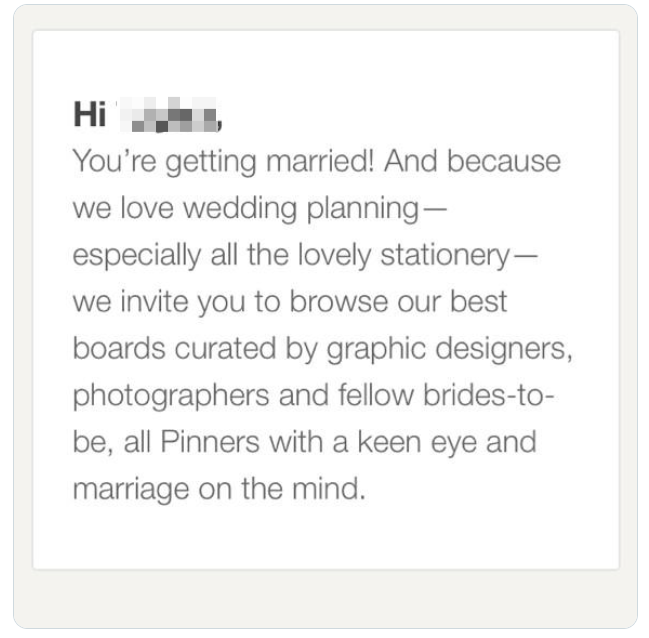 Pinterest's Irrelevant Wedding Congratulation, blog of NiceSender email marketing platform