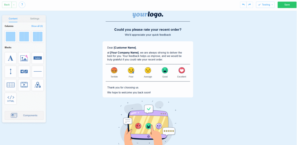 Email Template for Order Rating with Emojis, Email Surveys with Ready-Made NiceSender Templates