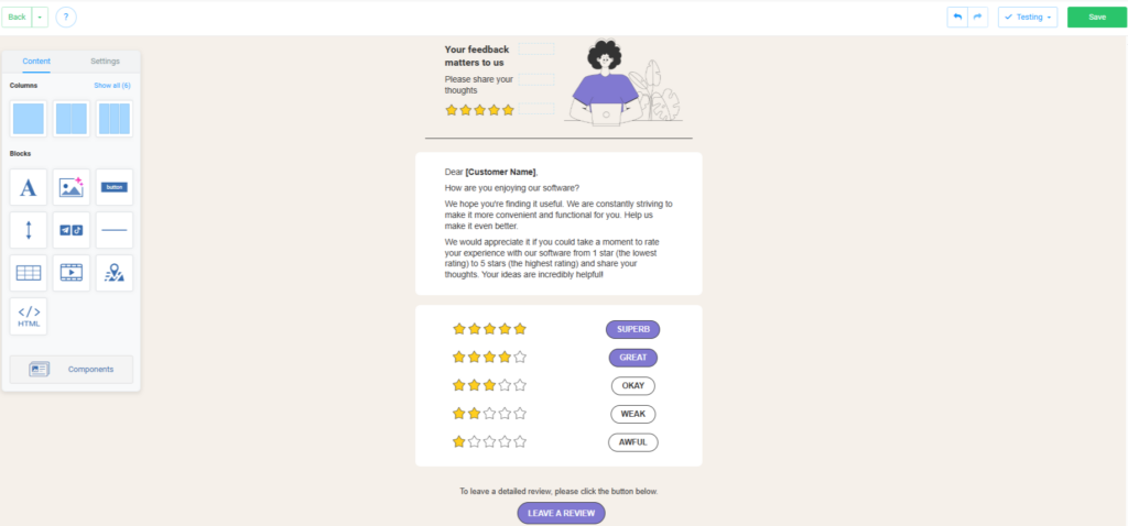 Template for Order Rating with Stars, Email Surveys with Ready-Made NiceSender Templates