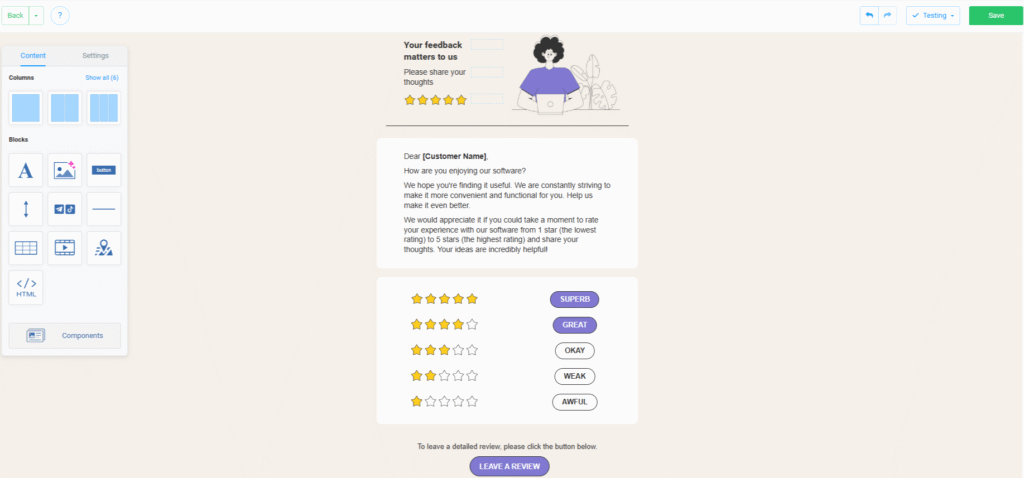 Template for Order Rating with Stars, Email Surveys with Ready-Made NiceSender Templates