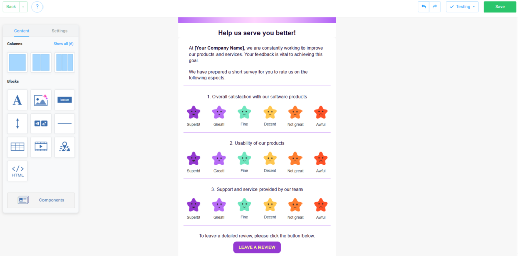 Template with a Mini-Questionnaire, Email Surveys with Ready-Made NiceSender Templates