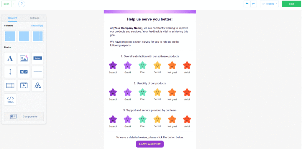 Template with a Mini-Questionnaire, Email Surveys with Ready-Made NiceSender Templates