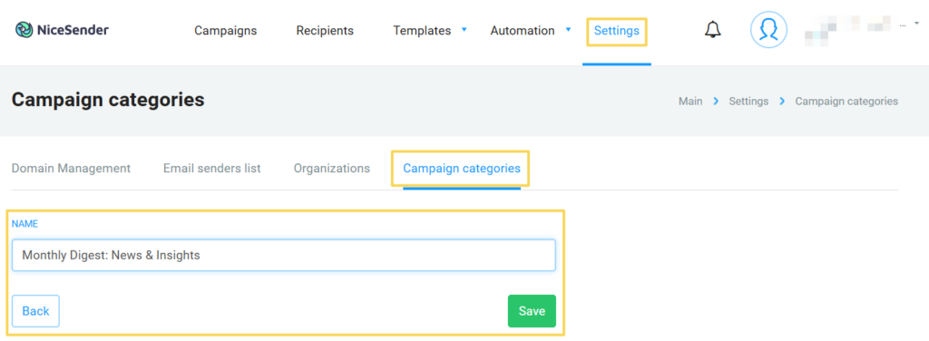 Creating Campaign Categories in NiceSender
