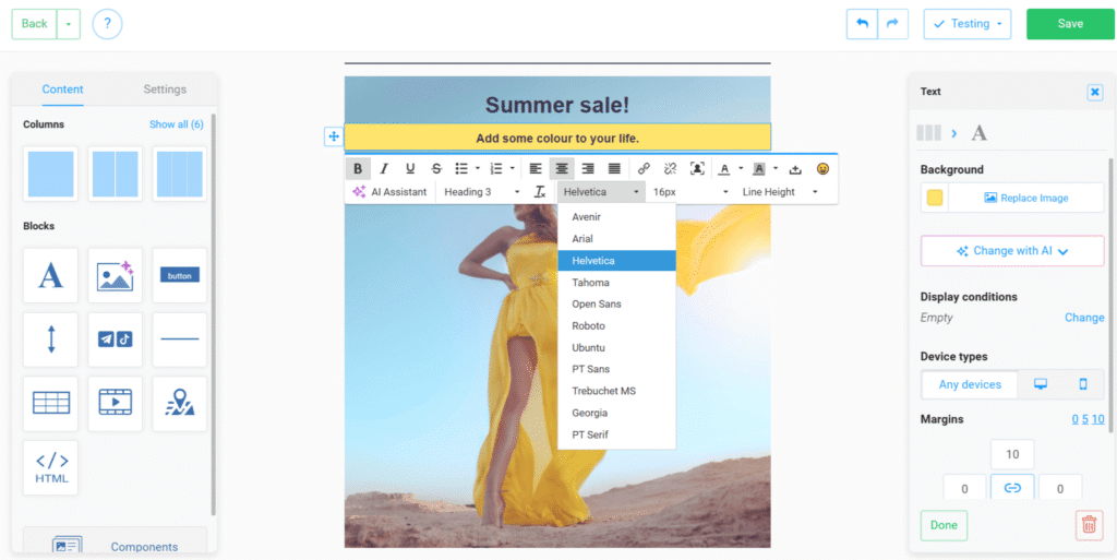 a curated selection of web-safe fonts configured with automatic fallbacks to native system fonts in NiceSender email marketing platform